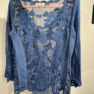 Chic Blue Floral Lace Women's Top